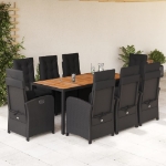 Set da Pranzo da Giardino 9 pz con Cuscini Nero in Polyrattan