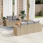 Set Divano da Giardino 6 pz con Cuscini Beige in Polyrattan