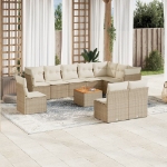 Set Divani da Giardino 11 pz con Cuscini Beige in Polyrattan