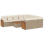 Set Divani da Giardino 11 pz con Cuscini Beige in Polyrattan