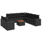 Set Divani da Giardino 10pz con Cuscini in Polyrattan Nero