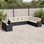 Set Divani da Giardino 10pz con Cuscini in Polyrattan Nero