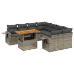 Set Divano da Giardino 9 pz con Cuscini Grigio in Polyrattan