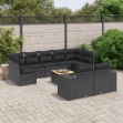 Set Divani da Giardino 10pz con Cuscini in Polyrattan Nero