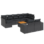 Set Divani da Giardino 10pz con Cuscini in Polyrattan Nero