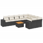 Set Divani da Giardino 10pz con Cuscini in Polyrattan Nero
