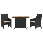 Set da Bistrò 3 pz con Cuscini Nero in Polyrattan