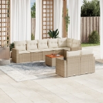 Set Divano da Giardino 9 pz con Cuscini Beige in Polyrattan
