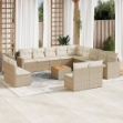 Set Divani da Giardino 14pz con Cuscini in Polyrattan Beige
