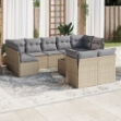Set Divano da Giardino 10 pz con Cuscini Beige in Polyrattan