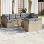 Set Divano da Giardino 10 pz con Cuscini Beige in Polyrattan