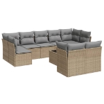 Set Divano da Giardino 10 pz con Cuscini Beige in Polyrattan
