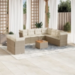 Set Divani da Giardino 11 pz con Cuscini Beige in Polyrattan