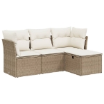 Set Divano da Giardino 4 pz con Cuscini Beige in Polyrattan