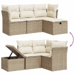 Set Divano da Giardino 4 pz con Cuscini Beige in Polyrattan