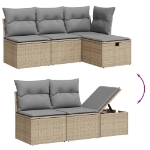 Set Divano da Giardino 5 pz con Cuscini Beige Misto Polyrattan