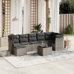 Set Divano da Giardino 8 pz con Cuscini Grigio in Polyrattan