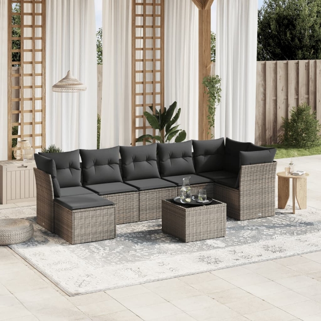 Set Divano da Giardino 8 pz con Cuscini Grigio in Polyrattan