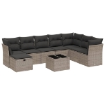 Set Divano da Giardino 9 pz con Cuscini Grigio in Polyrattan