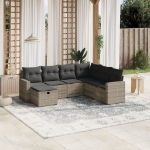 Set Divani da Giardino 7pz con Cuscini Grigio Chiaro Polyrattan