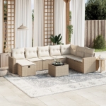 Set Divano da Giardino 9 pz con Cuscini Beige in Polyrattan