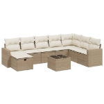 Set Divano da Giardino 9 pz con Cuscini Beige in Polyrattan