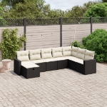 Set Divani da Giardino con Cuscini 8 pz Nero in Polyrattan