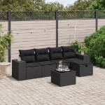 Set Divano da Giardino 6 pz con Cuscini Nero in Polyrattan