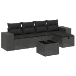 Set Divano da Giardino 6 pz con Cuscini Nero in Polyrattan