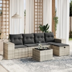 Set Divano da Giardino 6pz con Cuscini Grigio Chiaro Polyrattan