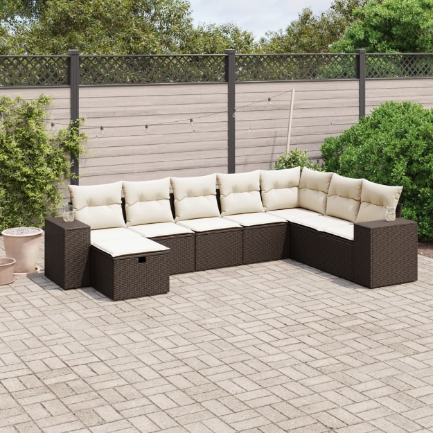 Set Divani da Giardino 8 pz con Cuscini Marrone in Polyrattan