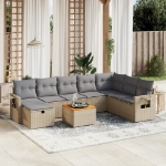 Set Divano da Giardino 9 pz con Cuscini Beige Misto Polyrattan
