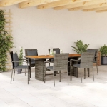 Set da Pranzo da Giardino 7 pz con Cuscini in Polyrattan Grigio