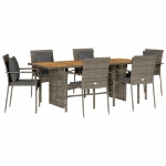 Set da Pranzo da Giardino 7 pz con Cuscini in Polyrattan Grigio