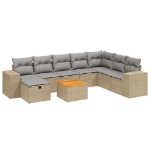 Set Divano da Giardino 9 pz con Cuscini Beige Misto Polyrattan