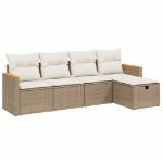 Set Divano da Giardino 5 pz con Cuscini Beige in Polyrattan
