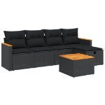 Set Divano da Giardino 6 pz con Cuscini Nero in Polyrattan