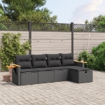 Set Divani da Giardino 5 pz con Cuscini in Polyrattan Nero