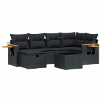 Set Divani da Giardino con Cuscini 7pz Nero Polyrattan