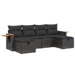 Set Divano da Giardino 6 pz con Cuscini Nero in Polyrattan