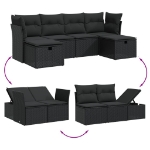 Set Divano da Giardino 6 pz con Cuscini Nero in Polyrattan