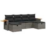 Set Divano da Giardino 6 pz con Cuscini Grigio in Polyrattan