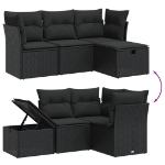 Set Divani da Giardino 4 pz con Cuscini Nero in Polyrattan