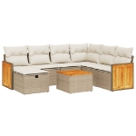Set Divano da Giardino 8 pz con Cuscini Beige in Polyrattan