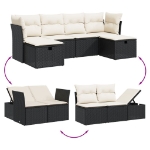 Set Divano da Giardino 6 pz con Cuscini Nero in Polyrattan