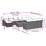 Set Divani da Giardino 13pz con Cuscini Nero in Polyrattan