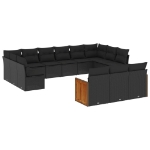Set Divani da Giardino 13pz con Cuscini Nero in Polyrattan