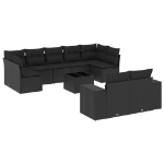 Set Divani da Giardino 10pz con Cuscini in Polyrattan Nero