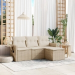 Set Divano da Giardino 4 pz con Cuscini Beige in Polyrattan