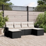 Set Divano da Giardino 6 pz con Cuscini Nero in Polyrattan